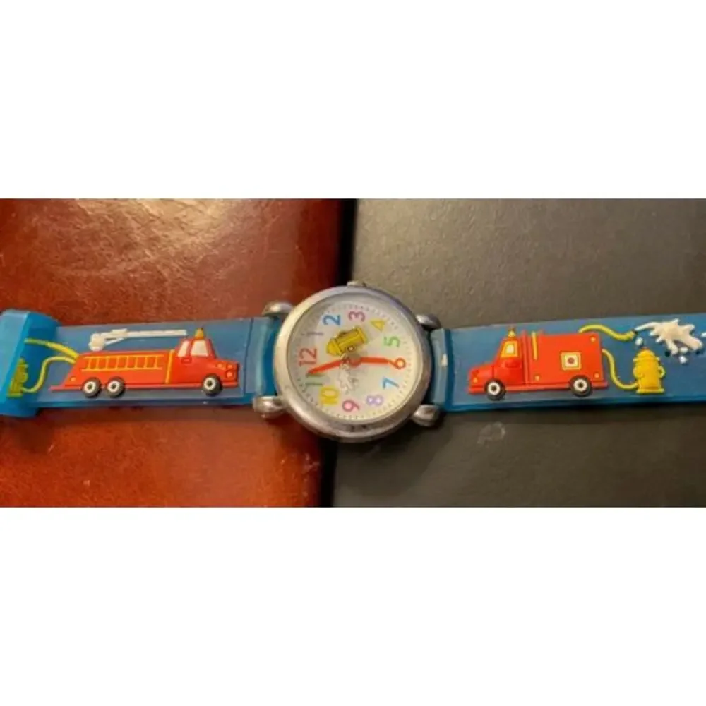 Boy's 27mm Silver Tone Silex Watch,  Fire Engine Theme, Resin Band